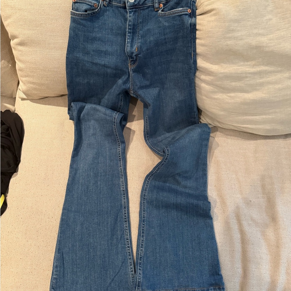 Zara Blue Flare Wide Leg Jeans